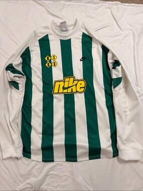 Nike Green & White Striped Long-Sleeve Soccer Top with Yellow Logo